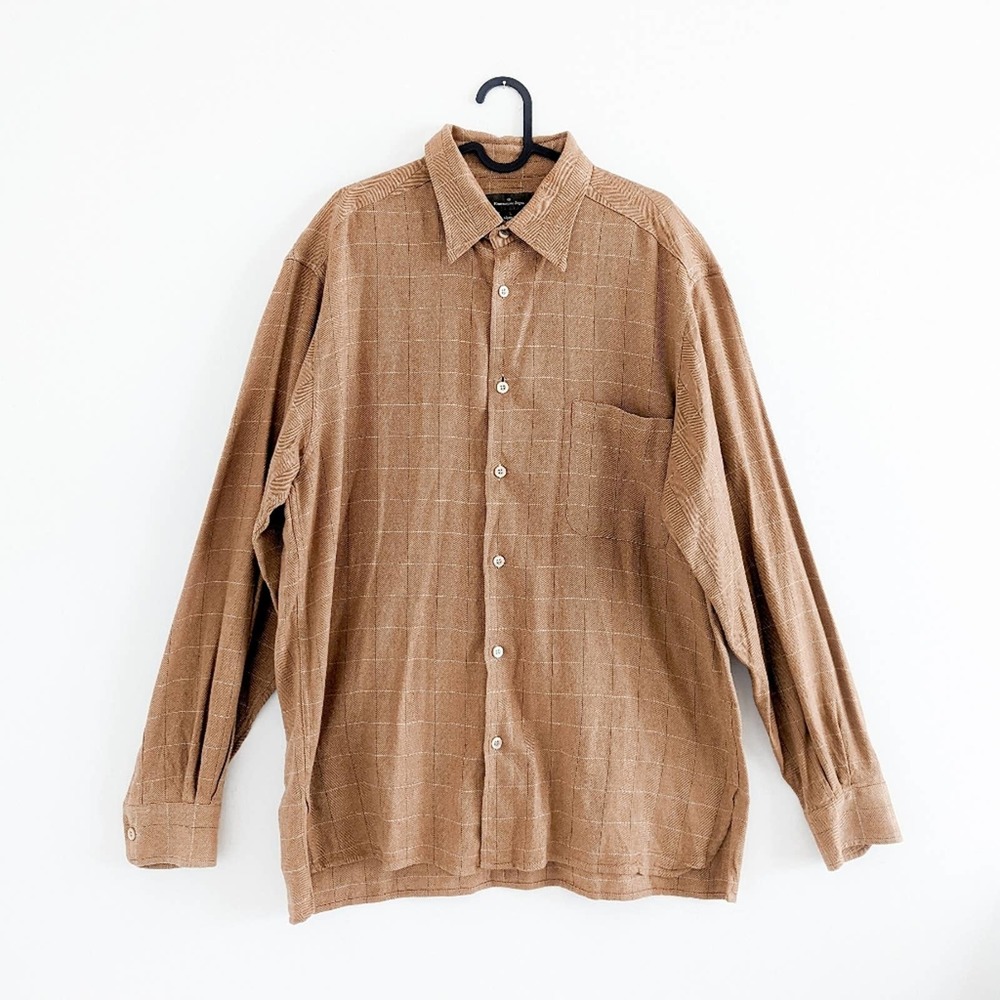 Ermenegildo Zegna Men's Tan Cotton Collared Long Sleeve Shirt Size Large